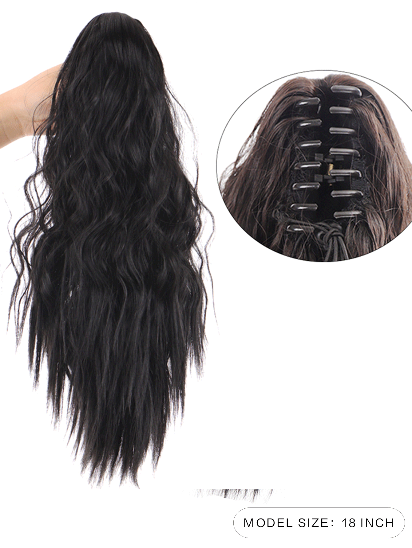 Water Wave Black 18 Inch Medium Synthetic Fiber Ponytail Natural, For Women SHEIN USA
