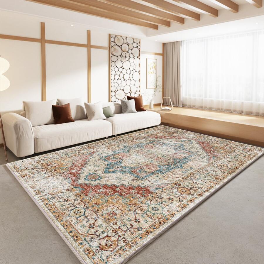 1入組人造羊絨材質輕奢簡約時尚客廳地毯 - 米色 - 查看 1