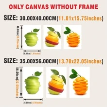 Set Of 3 Watercolor Fruit Prints, Made From Polyester, Nordic Style With Simple Fashion, Orange Lemon Apple, Rectangle Shaped, Frameless, Perfect For Decoration In Dining Room, Living Room, Bedroom, Study, Children's Room, And Home Decor - Multicolor - View 2