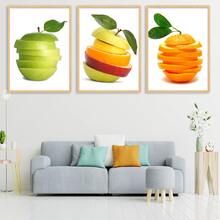 Set Of 3 Watercolor Fruit Prints, Made From Polyester, Nordic Style With Simple Fashion, Orange Lemon Apple, Rectangle Shaped, Frameless, Perfect For Decoration In Dining Room, Living Room, Bedroom, Study, Children's Room, And Home Decor - Multicolor - View 3