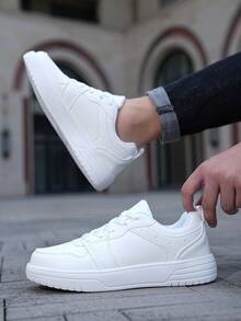 2023 nuevo estilo de hombres de moda transpirable todo-coincidencia blanco Zapatos , clásico de moda exterior plano casual Zapatos deportivos - Blanco - Ver 4