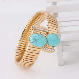 時尚銅綠松石裝飾圍裹手鐲適合女士適用於日常通勤