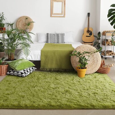 Soft And Plush Long-pile Green Area Rug Ideal For Living Room, Bedroom, Nursery, Dorm Or Teen Room Decor