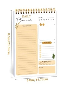 BUBU 1 pieza con estampado de letra Cuaderno de plan moderno con estampado de hoja Agenda diaria para escuela alumno - Amarillo - Ver 2