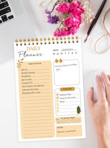 BUBU 1 pieza con estampado de letra Cuaderno de plan moderno con estampado de hoja Agenda diaria para escuela alumno - Amarillo - Ver 4