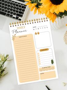 BUBU 1 pieza con estampado de letra Cuaderno de plan moderno con estampado de hoja Agenda diaria para escuela alumno - Amarillo - Ver 1