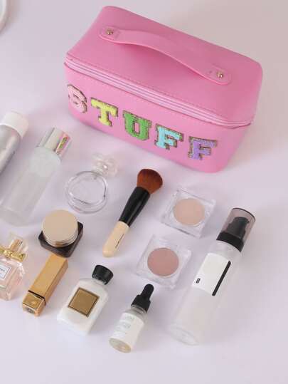 字母刺繡裝飾大容量旅行化妝包,方便收納郵輪必備