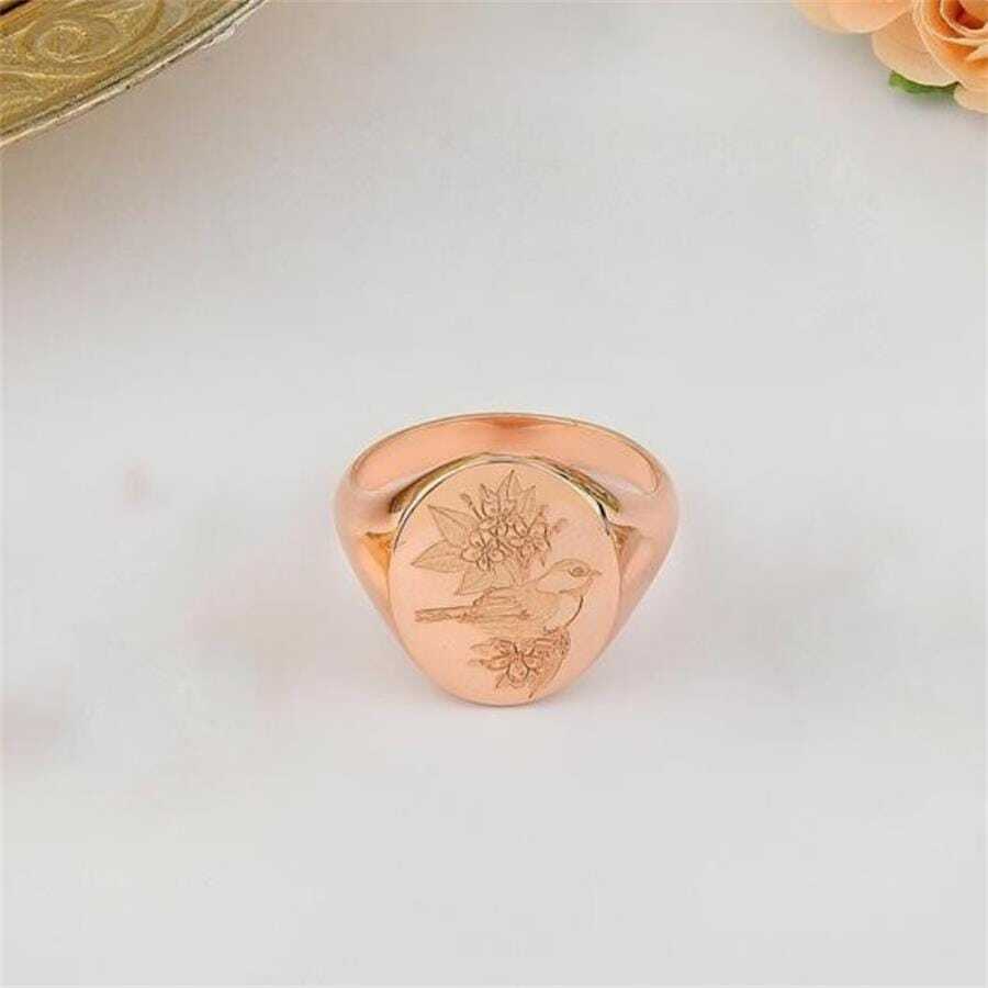 鳥花裝飾用品戒指 - 玫瑰金 - 查看 1