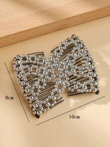 1个多色弹力串珠网状蝴蝶结发夹发梳，适用于新娘婚礼派对盘发 - 銀色 - 查看 5