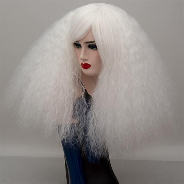 White Synthetic Long Straight Curly Shaggy Afro Wig SHEIN USA