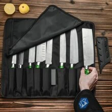 Bộ dao nhà bếp bằng thép không gỉ XYJ Bộ dao đầu bếp chuyên nghiệp có thanh mài dao Túi đựng & Bao đựng Cán dao cân bằng công thái học - màu xanh lá - Xem 2
