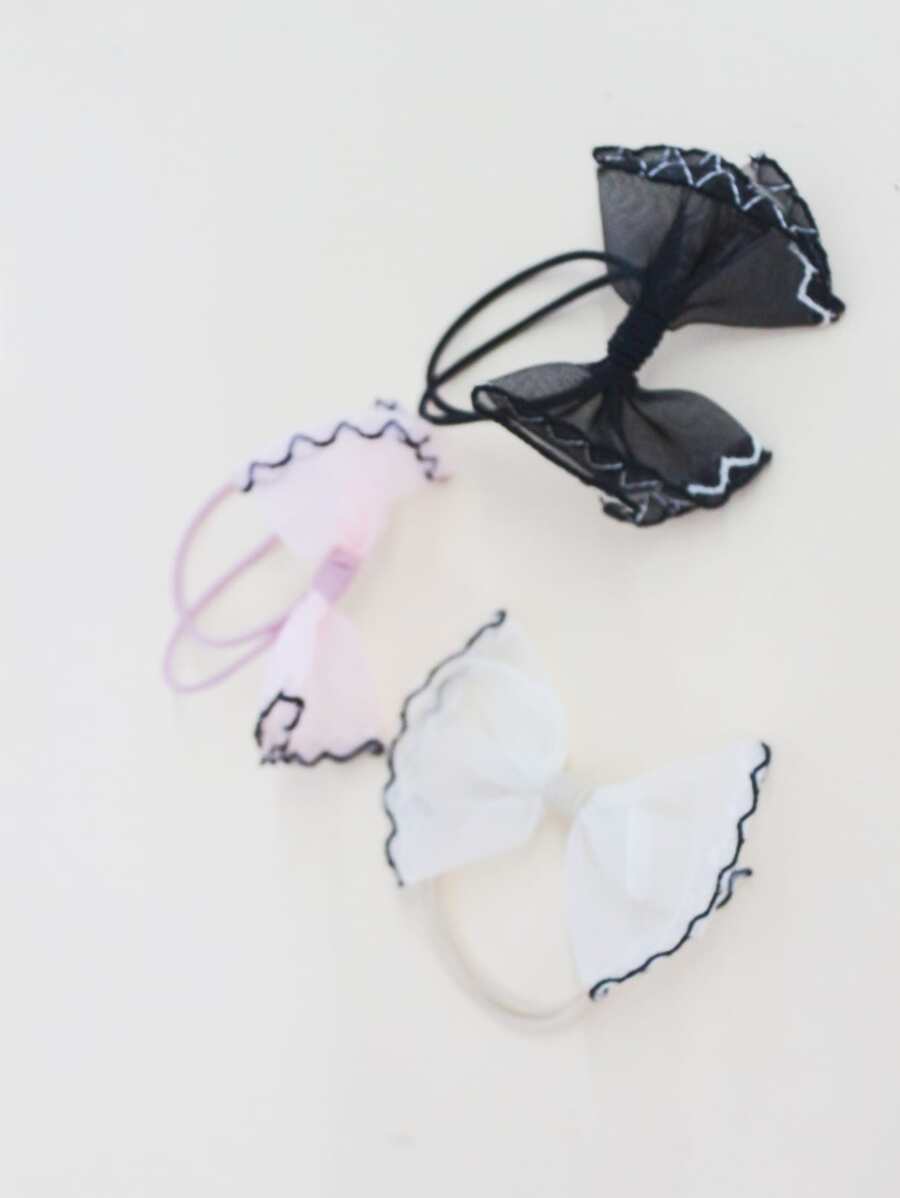 10入組彩色多層邊蝴蝶結頭繩 - 彩色 - 查看 1