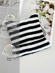1 Miếng Chic & Dễ thương Đen Và Trắng Sọc Dệt kim Mũ Beanies Với Nhỏ bé Sừng Tai mèo - Đen và trắng - Xem 5