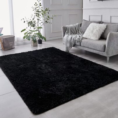 Soft And Fluffy Plush Shag Rug For Living Room Bedroom Nursery Dormitory Teenager Room Decoration, Thick And Comfortable, Black