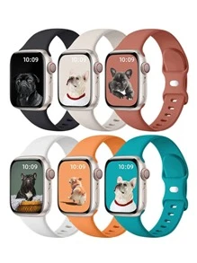 Bộ 6 dây đeo thể thao (không có mặt số) tương thích với đồng hồ 38mm 40mm 41mm 42mm 44mm 45mm 49mm, dây đeo đồng hồ Apple bằng silicon mềm chống thấm nước tương thích với Series Ultra 9 8 7 6 5 4 3 2 1 SE dành cho nam nữ - Nhiều màu - Xem 1