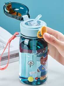 藍色的400毫升按壓式吸管水瓶