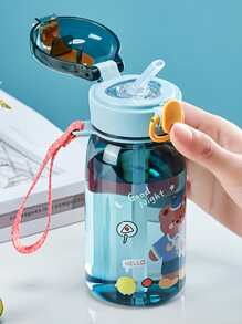 藍色的400毫升按壓式吸管水瓶