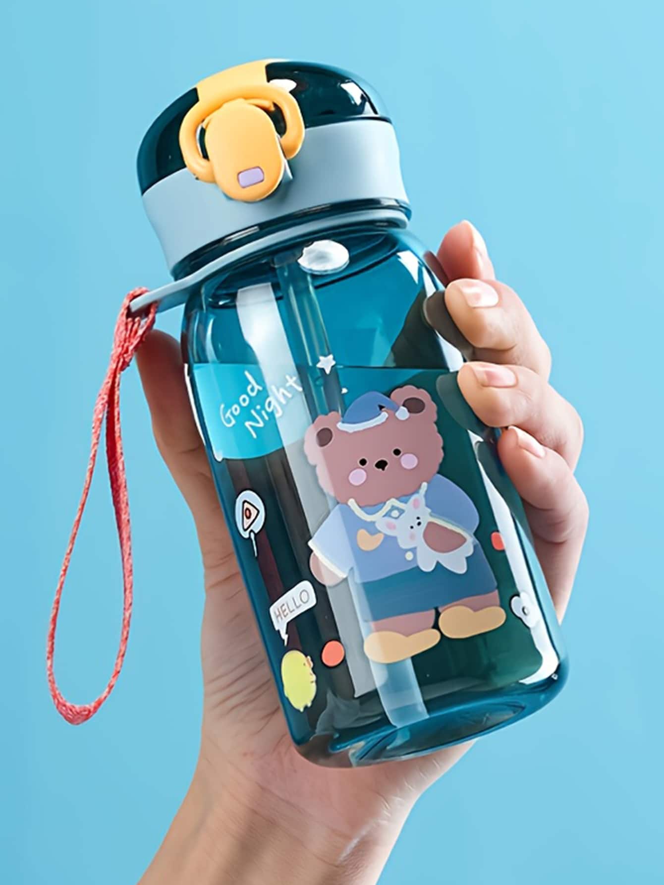 藍色的400毫升按壓式吸管水瓶