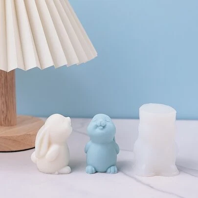 1 件眨眼兔子形状香薰蜡烛硅胶模具 DIY 石膏装饰摆件