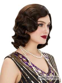 黑暗棕色手指波浪假髮1920S復古中長度長款卷合成纖維頭髮適合女士角色扮演萬聖節派對服飾 - 棕色 - 查看 5