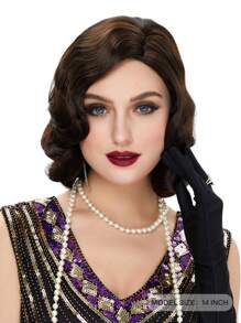 黑暗棕色手指波浪假髮1920S復古中長度長款卷合成纖維頭髮適合女士角色扮演萬聖節派對服飾 - 棕色 - 查看 4