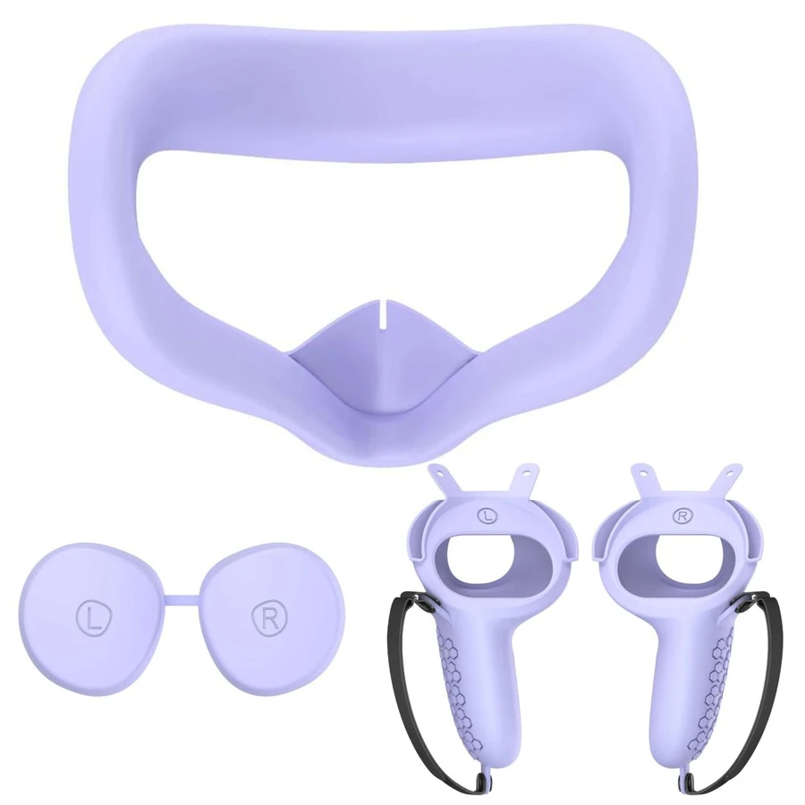3 piezas de silicona asa Funda & Mascarilla & Funda compatible con realidad virtual 2 - Morado - Ver 1