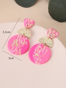 1 Par De Aretes Hechos A Mano De Arcilla Suave Con Parche Geométrico Rosa Con Patrón Abstracto, Adecuados Para Fiestas, Viajes, Vacaciones Y Como Regalo, Múltiples Colores Disponibles - Rosa Fucsia - Ver 6