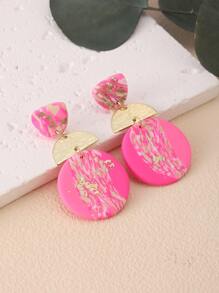 1 Par De Aretes Hechos A Mano De Arcilla Suave Con Parche Geométrico Rosa Con Patrón Abstracto, Adecuados Para Fiestas, Viajes, Vacaciones Y Como Regalo, Múltiples Colores Disponibles - Rosa Fucsia - Ver 4