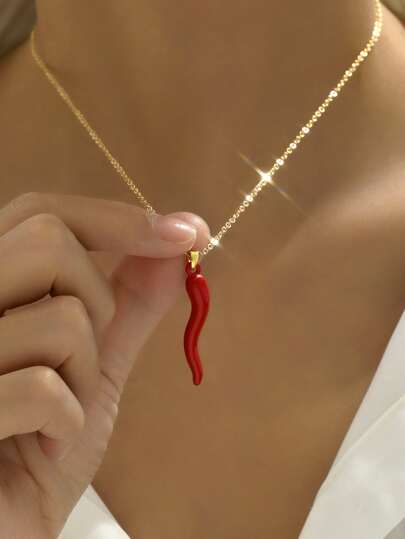 قلادة قرن إيطالي أحمر قطعة واحدة، ملابس كاجوال للنساء