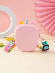 1pc New Princess Coin Purse, Silicone Material With Zipper Closure, Crossbody Style For Adults & Kids, Unicorn Shape, Suitable For Outings, Back To School Gift, Holiday Gift - Multicolor - View 2