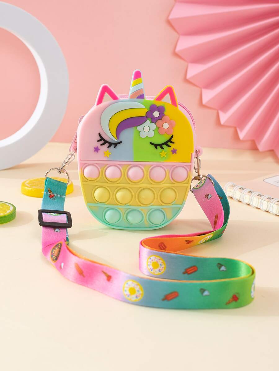 1pc New Princess Coin Purse, Silicone Material With Zipper Closure, Crossbody Style For Adults & Kids, Unicorn Shape, Suitable For Outings, Back To School Gift, Holiday Gift - Multicolor - View 1