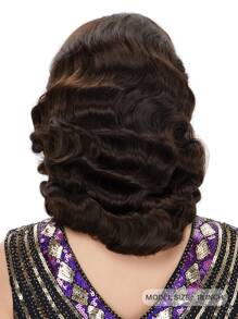 20年代复古长棕色假发，适合女性，1920年代复古波浪卷发合成假发，适合女性角色扮演、万圣节派对 - 棕色 - 查看 5