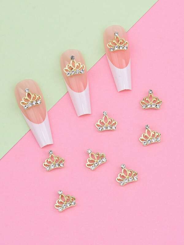 10 piezas de Decoraciones con forma de corona dorada y cristales brillantes y transparentes para arte de uñas, manualidades DIY y adornos, charms para uñas, gemas para uñas y suministros para uñas