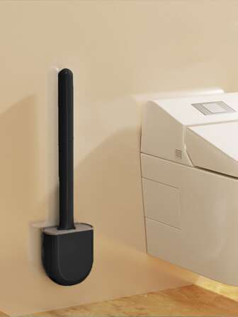 1pc Silicone Toilet Brush, Compact Home Wall-Mounted Cleaning Brush, Detachable Long Handle, Side Breathing Hole, Anti-Leakage, Flat Head, Soft Bristles, Quick Drying, PP, TPR Bathroom Decor Fall Decor