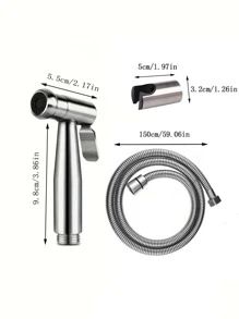 1套裝不銹鋼高壓力廁所坐浴盆噴槍 - 銀色 - 查看 3