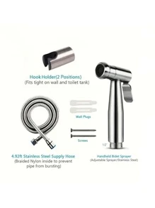 1套裝不銹鋼高壓力廁所坐浴盆噴槍 - 銀色 - 查看 2