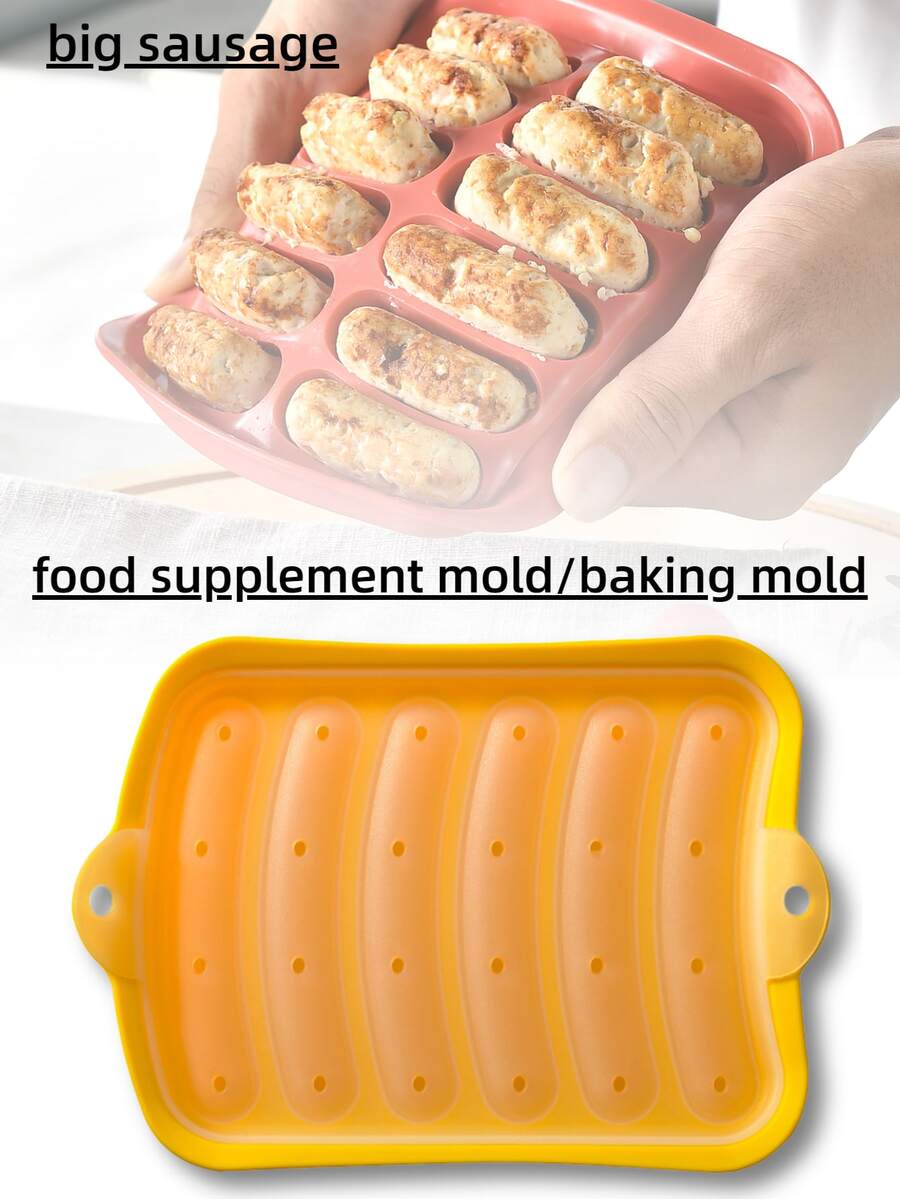 Non-Stick Silicone Sausage Mold for Homemade Hot Dogs, DIY Hot Dogs, BPA Free, Hot Dog Mold for Oven and Microwave (Yellow, 6-Cavity) - Yellow - View 1