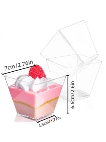 40 piezas/paquete pequeños vasos cuadrados de plástico transparente para gelatina, reutilizables, perfectos para mousse, pudín, postre, mini pastel de helado, Etc. - transparente - Ver 6