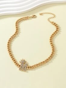 1入組嘻哈鋅水鑽裝飾字母皇冠吊墜項鍊適合女士男士日常裝飾