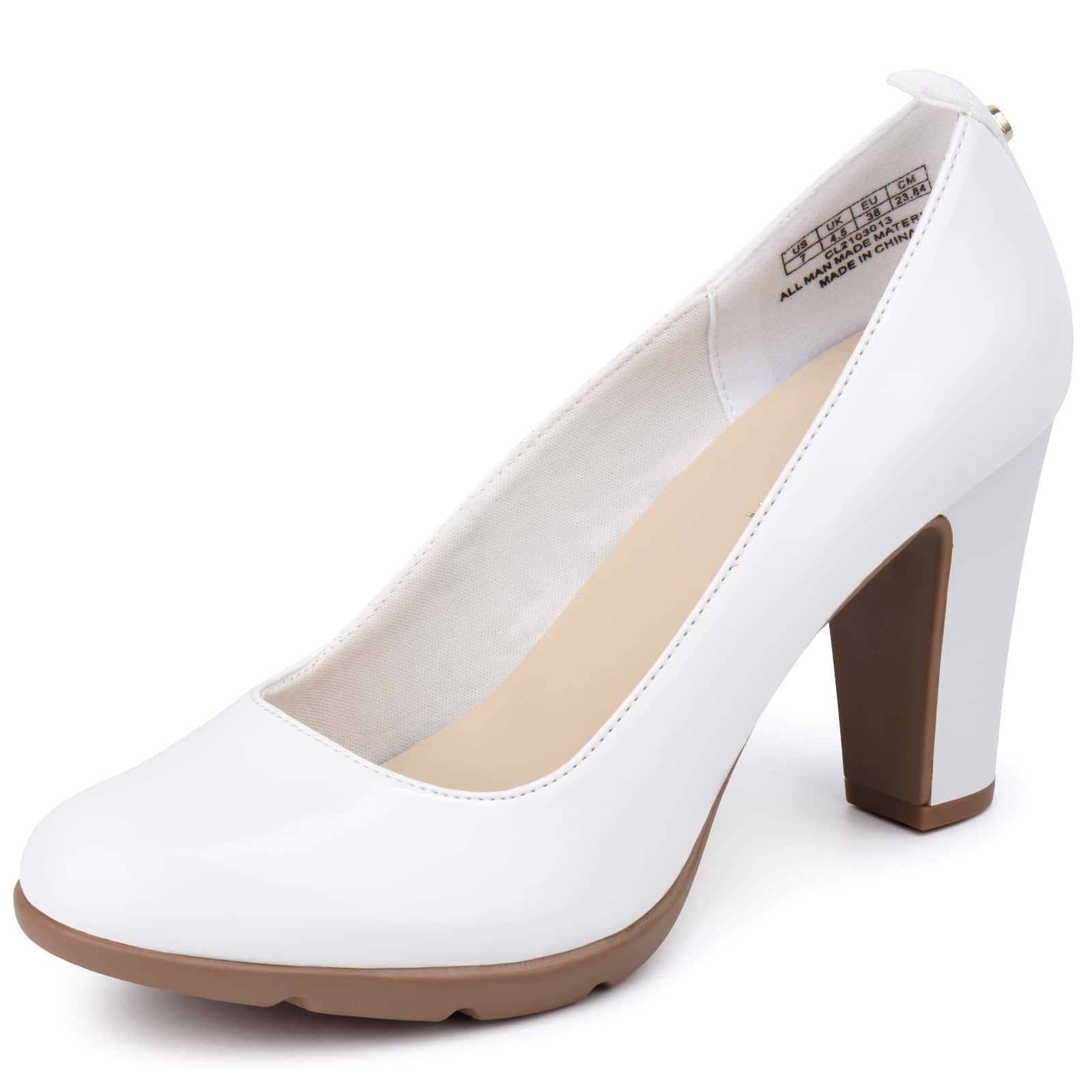 Women's Pumps Closed Round Toe Block Chunky High Heels 3 Inch Office Work Wedding Evening Shoes - 白色 - 查看 1