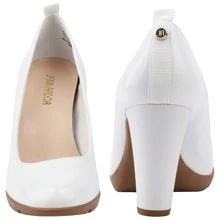 Women's Pumps Closed Round Toe Block Chunky High Heels 3 Inch Office Work Wedding Evening Shoes - 白色 - 查看 7