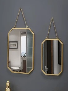 1pc Nordic Style Iron Art Decorative Square Wall Mounted Mirror For Bathroom, Dorm Room - Vàng - Xem 2