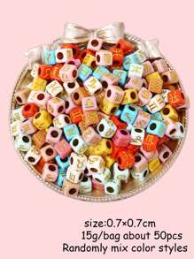 15g Random Mix 12 Zodiac Sign Acrylic Spacer Beads With Constellation Cube Beads 7mm For Jewelry Making, Bracelet, Necklace, Decoration Accessory