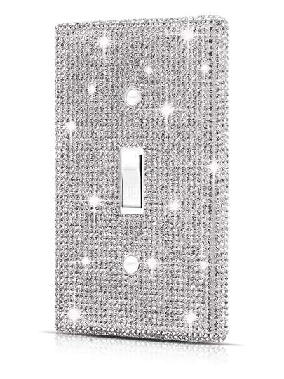 Wall Plate Light Switch Cover, Standard Size 4.50" X 2.76", Silver Rhinestones Bling Decorative Wall Plate Light Switch Outlet Cover For Bedroom Accessories Home Decor (Single Gang Toggle),Stickers,Wall Decal, Vinyl Decal For Home Decorations,Spring Decoration Items Refresh Your Home,Rama Decoration Stickers Gifts Birthday Graduation