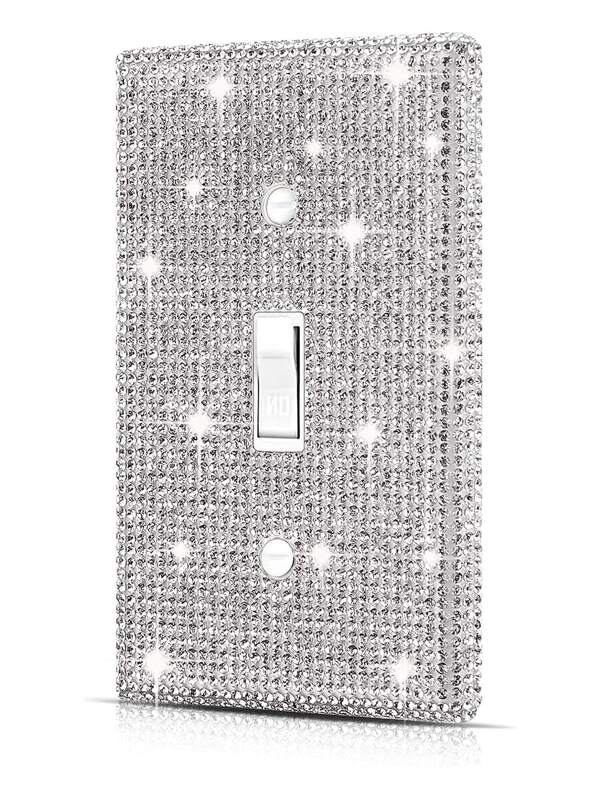 Capac pentru comutator de lumină pentru placă de perete, dimensiune standard 4,50" x 2,76", pietre argintii cu strasuri decorative pentru plăci de perete pentru întrerupător de lumină pentru accesorii pentru dormitor pentru decorarea casei (comuta unică)