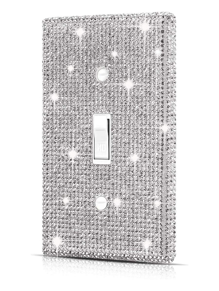 Wall Plate Light Switch Cover, Standard Size 4.50" X 2.76", Silver Rhinestones Bling Decorative Wall Plate Light Switch Outlet Cover For Bedroom Accessories Home Decor (Single Gang Toggle),Stickers,Wall Decal,Vinly Decal For Home Decorations,Spring Decoration Items Refesh Your Home,Rama Decoration Stickers Gifts Birthday Graduation