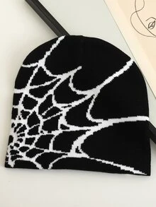 1pc Men's Flame Pattern Fashionable Knitted Beanie Hat For Autumn/winter - Black and White - View 3