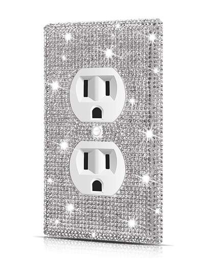 Cubierta decorativa con cristales de Bling de plata para placas de pared de enchufes eléctricos, tamaño estándar de 4.50" X 2.76", para accesorios de dormitorio, decoración del hogar, pegatinas, decoración de pared, decoración de primavera, artículos de decoración, regalos de cumpleaños y graduación