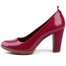 Women's Pumps Closed Round Toe Block Chunky High Heels 3 Inch Office Work Wedding Evening Shoes - Red - View 6