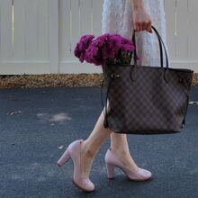 Women's Pumps Closed Round Toe Block Chunky High Heels 3 Inch Office Work Wedding Evening Shoes - 淺粉色 - 查看 3